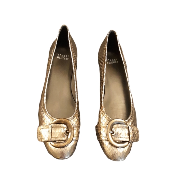 Stuart Weitzman Pewter Metallic Snake Embossed Leather Low Wedge Heels 9.5N - Picture 4 of 8